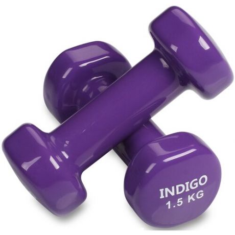Гантели 1,5 кг (2шт) Indigo, обливные с виниловым покрытием, фиолетовые