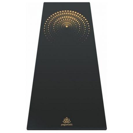 Каучуковый нескользящий коврик для йоги и фитнеса - Aztec Grey Gold / Арт Йогаматик 185x68x0.4 см тёмно-серый с золотым рисунком