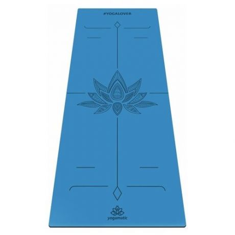 Каучуковый нескользящий коврик для йоги и фитнеса - Арт Йогаматик Premium 185x68x0.4 см синий/ Lotos Blue