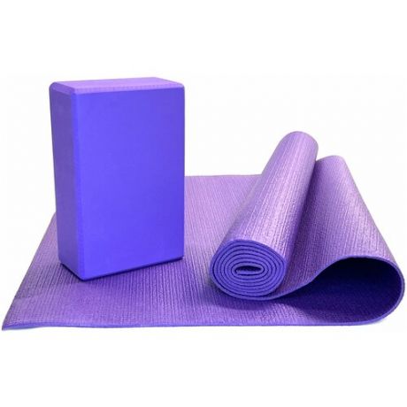 Набор коврик и блок для йоги ZTOA YC-01 PVC 0,4 см, 173х61 см, фиолетовый