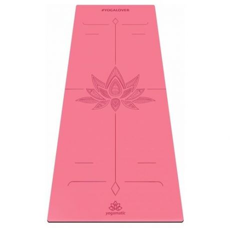 Каучуковый нескользящий коврик для йоги и фитнеса - Арт Йогаматик Premium 185x68x0.4 см розовый / Lotos Rose