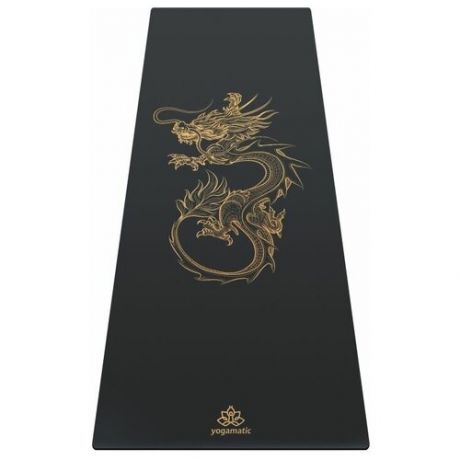 Каучуковый нескользящий коврик для йоги и фитнеса - Dragon Grey Gold / Арт Йогаматик 185x68x0.4 см тёмно-серый с золотым рисунком