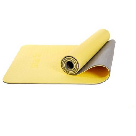 Коврик для йоги Starfit FM-201, 173х61х0.7 см желтый/серый однотонный