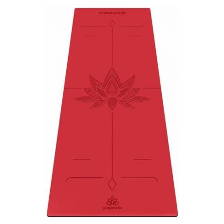 Каучуковый нескользящий коврик для йоги и фитнеса - Арт Йогаматик Premium 185x68x0.4 см красный/ Lotos Red