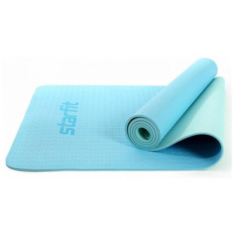 Коврик для йоги и фитнеса STARFIT FM-201 TPE, 0,5 см, 173x61 см, синий пастель/мятный