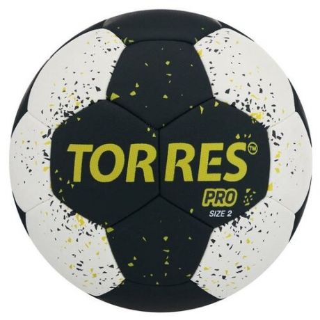 TORRES Мяч гандбольный TORRES PRO, размер 2, ПУ, гибридная сшивка, цвет чёрный/белый/жёлтый