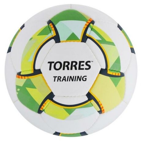 TORRES Мяч футбольный TORRES Training, размер 5, 32 панели PU, 4 подкладочных слоя, ручная сшивка, цвет белый/зелёный