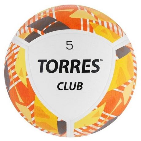 Мяч футбольный TORRES Club, размер 5, 10 панелей, PU, гибридная сшивка, цвет бежевый/оранжевый/серый