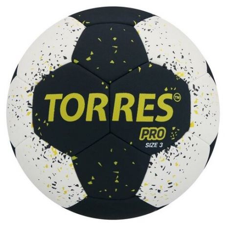 TORRES Мяч гандбольный TORRES PRO, размер 3, ПУ, гибридная сшивка, цвет чёрный/белый/жёлтый