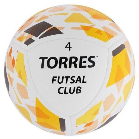 TORRES Мяч футзальный TORRES Futsal Club, размер 4, 10 панелей, PU, 4 подкладочных слоя, гибридная сшивка, цвет белый/жёлтый