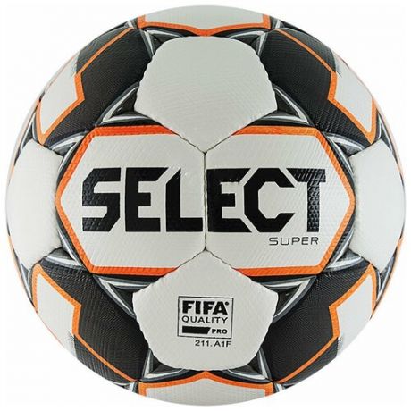 Мяч футбольный SELECT Super 812117-009, р.5, FIFA PRO, ПУ микрофибра, руч.сш., бел-чер-сер-оранж