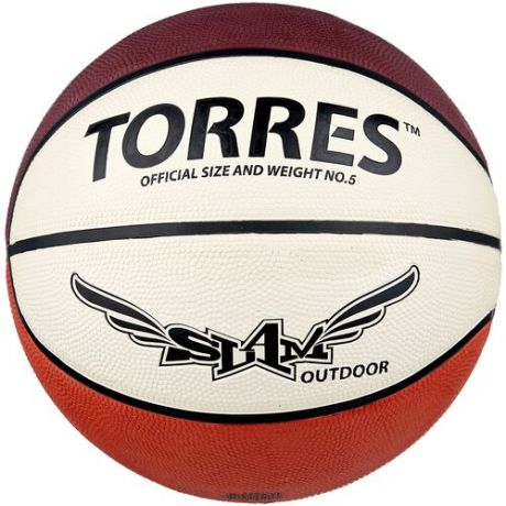 Баскетбольный мяч TORRES Slam B00065, р. 5 бежевый/бордовый/оранжевый