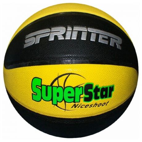 Мяч баскетбол/баскетбольный мяч/ Мяч для игры в баскетбол SPRINTER SuperStar. Размер 5. Цвет: черно-желтый с разноцветными надписями