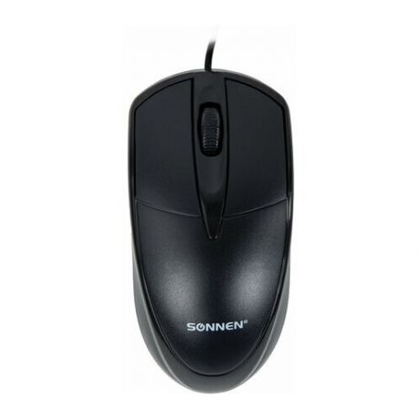 Мышь / мышка проводная компьютерная для компьютера и ноутбука Sonnen B61, Usb, 1600 dpi, 2 кнопки + колесо-кнопка, оптическая, черная