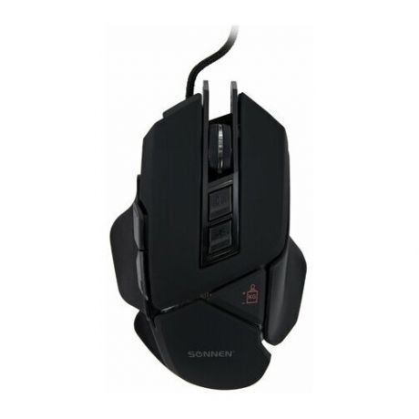 Мышь / мышка проводная компьютерная для компьютера и ноутбука игровая Sonnen Q10,7 кнопок, программируемая, 6400 dpi, Led-подсветка, черная