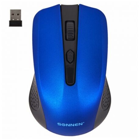 Мышь беспроводная SONNEN V99, USB, 800/1200/1600 dpi, 4 кнопки, оптическая, синяя, 513530, 513530