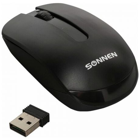 Мышь беспроводная SONNEN M-3032, USB, 1200 dpi, 2 кнопки + 1 колесо-кнопка, оптическая, черная, 512640, 512640