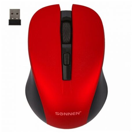 Мышь беспроводная с бесшумным кликом SONNEN V18, USB, 800/1200/1600 dpi, 4 кнопки, красная, 513516, 513516