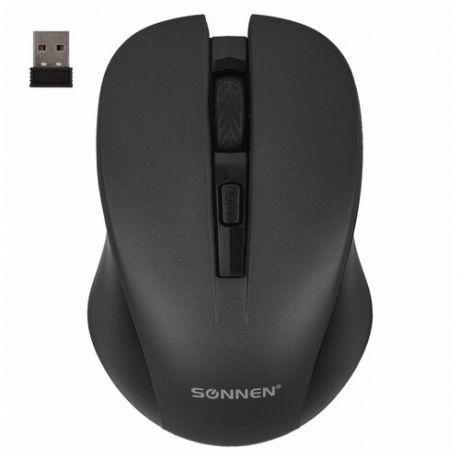 Мышь беспроводная с бесшумным кликом SONNEN V18, USB, 800/1200/1600 dpi, 4 кнопки, черная, 513514, 513514