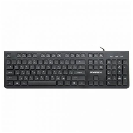 Клавиатура проводная SONNEN KB-8280, USB,104 плоские клавиши, черная,, 513510
