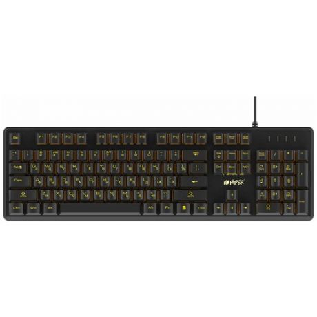 Игровая клавиатура Hiper GK-4 CRUSIDER чёрная (Slim USB Xianghu Blue switches Янтарная подсветка Влагозащита)