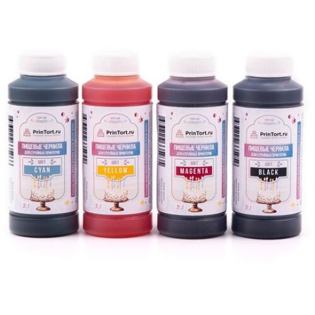 Набор пищевых чернил- красок (съедобных) для принтера Canon/Epson (Canon Cake , Epson Cake ) из 4 цветов, PrinTort