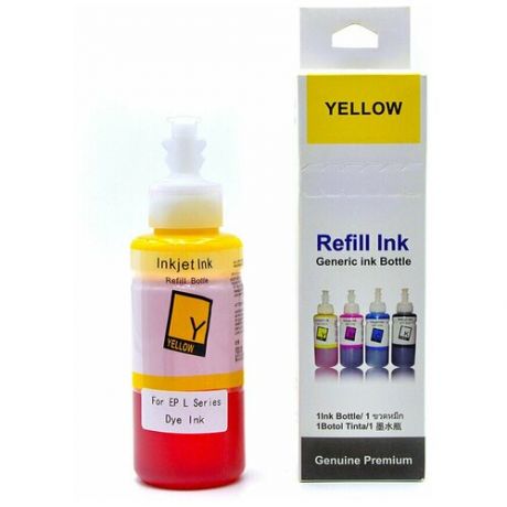 Чернила для принтера Epson T6734 (C13T67344A)/T6644 (C13T66444A), серия L: L805, L110, L132, L222, L312, L364, L366, L1800 и др., Yellow (желтый), Dye, 100 мл, совместимый