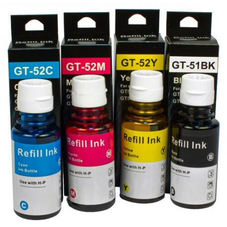 Чернила для принтеров HP GT51/GT52 для HP DeskJet GT 5810, 5820, Ink Tank 115, 116, 118, 310, 315, 318, 319, и др90/70 мл) комплект 4 цвета