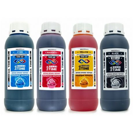 Комплект пищевых (съедобных) чернил-красок для принтера Canon/Epson из 4 цветов 500мл inkTime