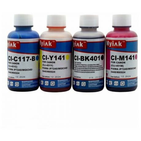 Комплект чернил MyInk для PG-445/CL-446 (CI-C117-B/CI-Y141/CI-BK401/CIM141), 4 цвета по 100 мл: пигментный черный, голубой, пурпурный, желтый, совместимый