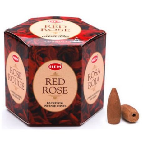 Палочки ароматические благовония HEM пуля Red Rose красная роза, стелющийся дым, 40 конусов