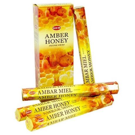 Благовоние HEM Амбер Мёд Amber Honey блок 6 упаковок Перо Павлина
