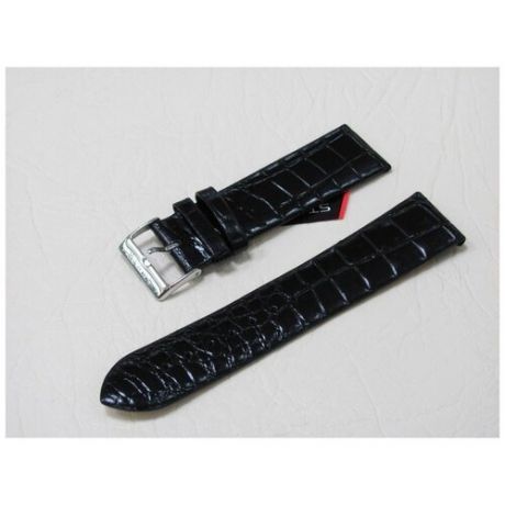 Черный кожаный ремешок из кожи теленка STAILER ORIGINAL 1121-2201 размер (22/20 мм), длина M (105 / 70 мм) с тиснением под кожу крокодила
