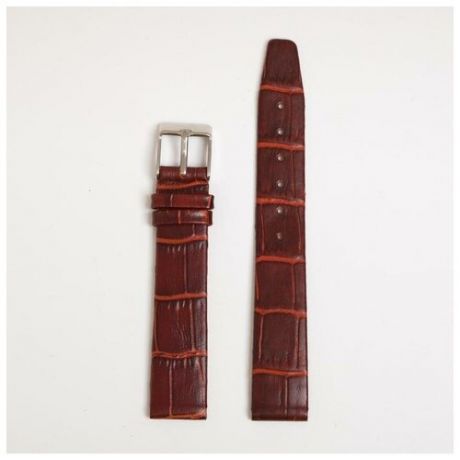 Ремешок для часов КНР мужской, 16 мм, натуральная кожа, темно-коричневый