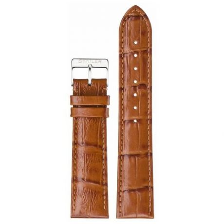 Черный кожаный ремешок из кожи теленка STAILER ORIGINAL 1521B-2011 размер (20/20 мм), длина L (120 / 80 мм) с тиснением под кожу крокодила