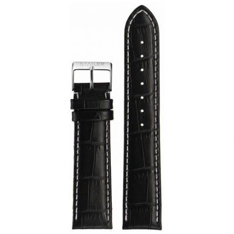 Черный кожаный ремешок из кожи теленка STAILER ORIGINAL 2741-1811 размер (18/16 мм), длина L (120 / 80 мм) с тиснением под кожу крокодила