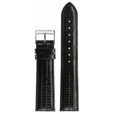 Черный кожаный ремешок из кожи теленка STAILER ORIGINAL 1191-2011 размер (20/18 мм), длина L (120 / 80 мм) с тиснением под кожу варана