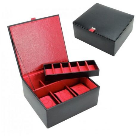 Шкатулка для хранения трех часов и аксессуаров, LC Designs 70913 цвет чёрный, внутри красный