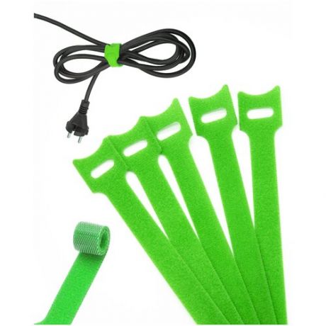 Многоразовые нейлоновые стяжки / хомут для кабелей, проводов / магические кабельные стяжки 10 шт (зеленый) на липучке