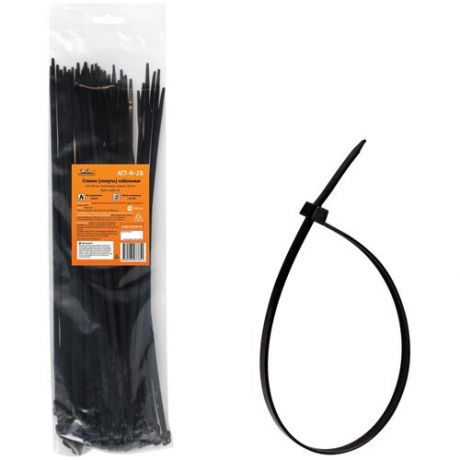 Стяжки (хомуты) кабельные 4,8*350 мм, пластиковые, черные, 100 шт.