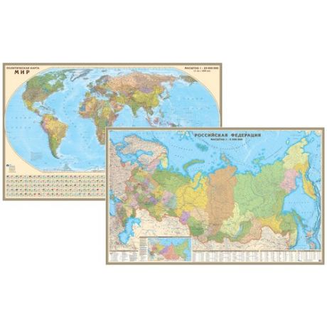 АГТ Геоцентр Двухсторонняя настенная карта160х100: Мир и Россия