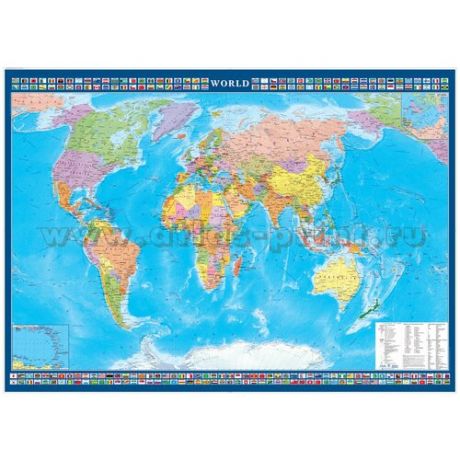 атлас-принт World-Настенная политическая карта мира с флагами стран, размер 143 х102см на рейках (отвесах)