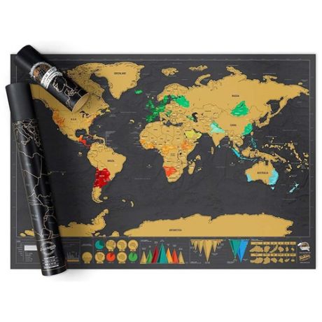 Скретч карта мира со стирающимся верхним слоем. Scratch map. 60х82 см. Географическая карта путешественника в тубусе.