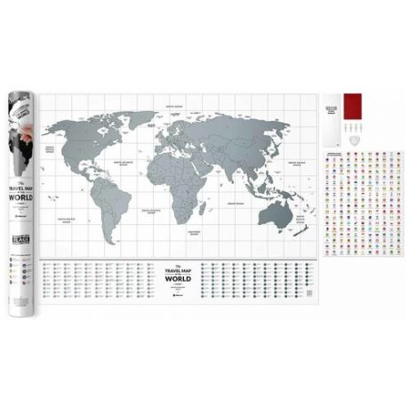 1DEA.me Скретч карта мира Travel Map Flags World, 80 × 60 см