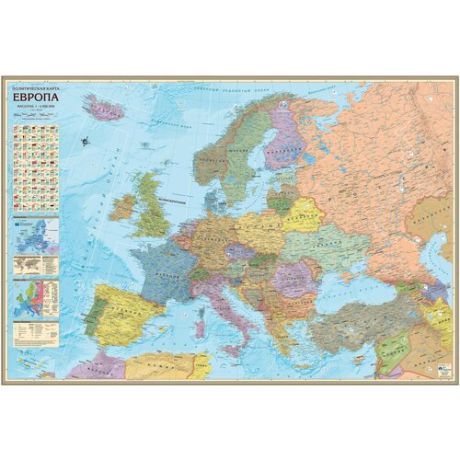 АГТ Геоцентр Настенная карта Европы на рейках/ большая/ размер 158 х107