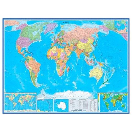 атлас-принт Настенная политическая карта мира 1:22/размер 160Х120 /на рейках(отвесах)