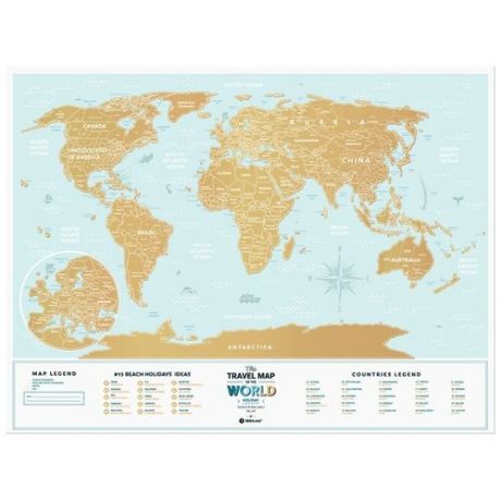 1DEA.me Скретч Карта Мира Holiday Lagoon, 80 × 60 см