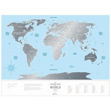 1DEA.me скретч-карта мира Silver, 80 × 60 см