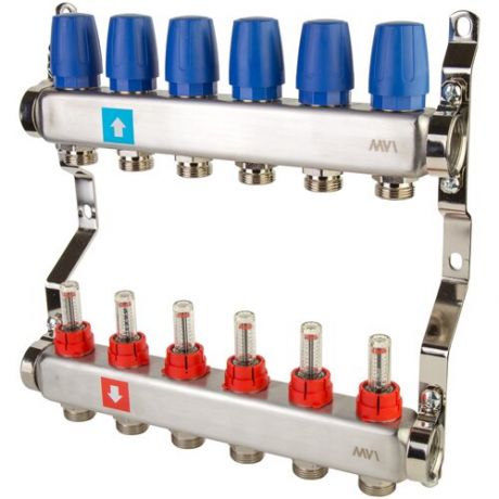 Коллекторная группа MVI (MS.506.06) 1" ВР, 6 отводов 3/4", расходомер