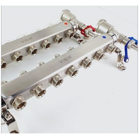 Коллекторная группа 9 выходов ViEiR, нержавейка для радиаторов 1"х3/4